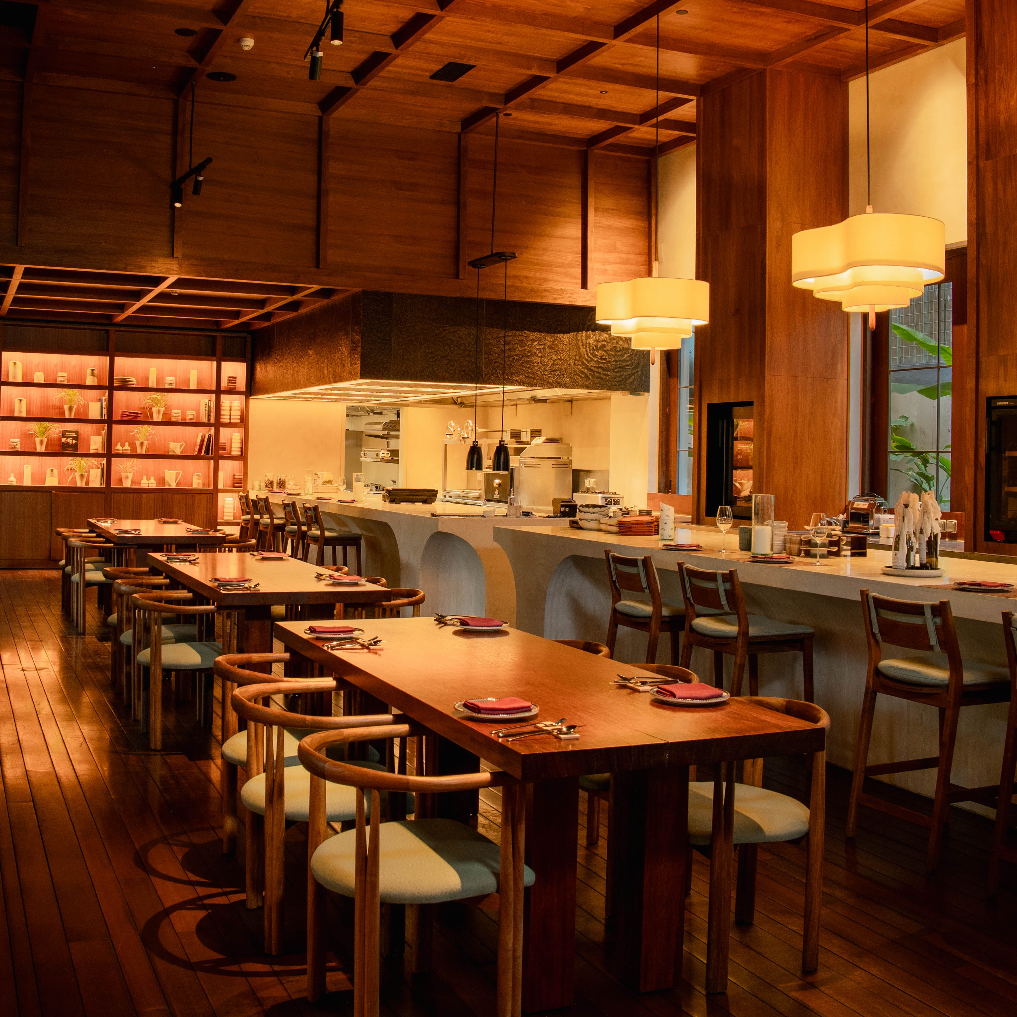 Sazon Bali main dining venue with open kitchen concept